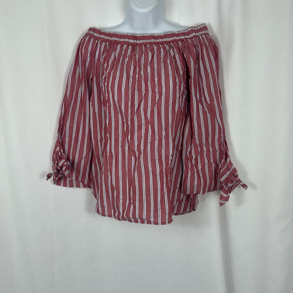 BeachLunchLounge Cotton striped long sleeve off the shoulder NWT top XS